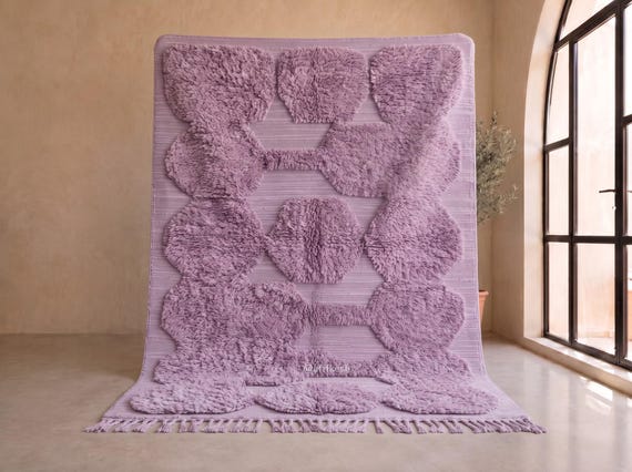 Solid Purple Beni Ourain Rug - Handmade Moroccan Wool Rug - Tufted Fluffy Berber Area Rug for Bedroom and Living Room | Afrikesh