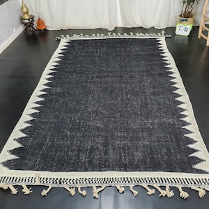 KILIM MOROCCAN RUG, Flat Area Rug, Handmade Rug, Black and White Rug, Custom Black Rug, Flatweave Kilim, Moroccan Rug, Black Rug, Plain Rug image 10