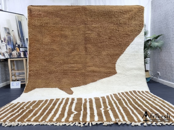 AMAZING HANDMADE RUG, Made To Order Beniourain Rug, Berber Rug, Moroccan Brown and White Rug, Striped Rug, Wool Carpet, Handwoven Area Rug.