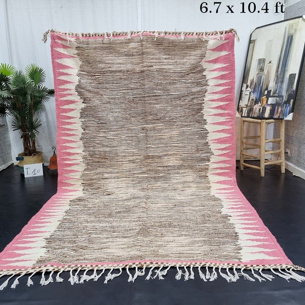 UNIQUE KILIM RUG, Dhurrie Moroccan Rug 6x10, Striped Berber Rug, Unique Handmade Rug, Brown Knotted Rug, Flat Handwoven Rug, Sheep Wool Rug