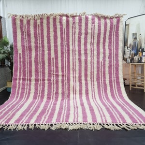 STUNNING PINK RUG, Handmade Striped Wool Rug For Your Living Room, Moroccan Inspired Berber Beni Rug, Pink Sheep Wool Handwoven Area Carpet