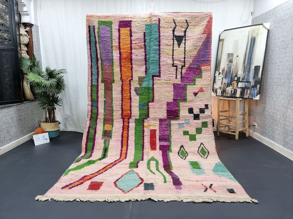 ARTISTIC BOUJAD RUG, Moroccan Rug 6x10, Berber Rug, Abstract Rug, Soft Pink Rug, Unique Handwoven Rug, Handmade Rug, Area Rug,sheep wool rug