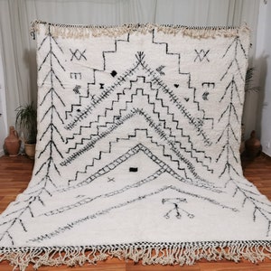 MAROKKANISCHER Teppich, Berber Teppich, Weißer und Schwarzer Teppich, handgewebt, Weißer Teppich, Wollteppich, Marokkanischer Teppich, Handgemachter Teppich