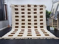 CHECKERED BENIOURAIN RUG, Moroccan Handmade Carpet, Tribal Rug, Berber Rug, Sheep Wool Rug, Checkerboard Rug, White And Brown Berber Rug