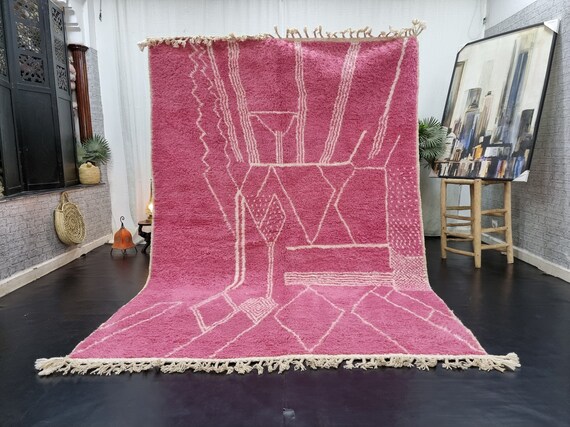 PRETTY PINK RUG, Moroccan Wool Rug, Pale Violet Red Carpet, Abstract Berber Rug, Area Wool Rug, Bohemian One of Kind Rug, Rosy Pink Carpet