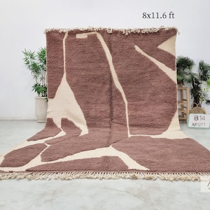 BROWN & WHITE Tufted RUG 8x11, Handcrafted Moroccan Rug, Decorative Beni Ourain Area Rug, Sheep Wool Berber Rug, Shaggy Knotted Home Rug- Afrikesh Rug - Two Side Fringes.
Pile Height: 2 cm-0.78 inches.
