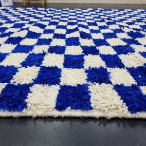 PRETTY BENIOURAIN RUG, Moroccan Rug, Sheep Wool Rug, Checkered Rug, Handwoven Rug, Sheep Wool Rug, Royal Blue Rug, Area Wool Rug, Winter Rug image 6