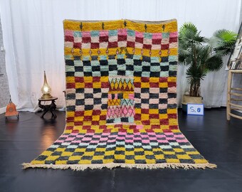COLORFUL MOROCCAN RUG, Moroccan Boujaad Rug 4x7, Colorful Boujad rug, Checker Rug, Moroccan  Rug, Checkereboard Rug, Berber Rug, Area Rug