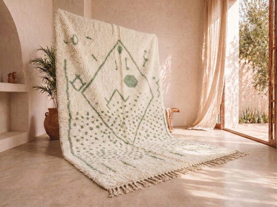 Sage Green Beni Ourain Rug – High Pile Moroccan Wool Berber Area Rug