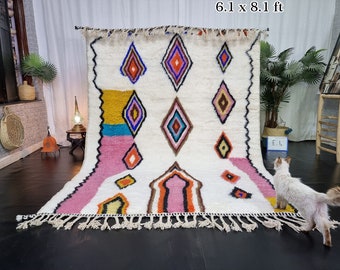 UNIQUE BENIOURAIN RUG, Moroccan Rug 6x8, Colorful Rug, Geometric Rug, Handmade Rug, Handwoven Rug, Berber Area Rug, Bohemian Rug, Funky Rug.