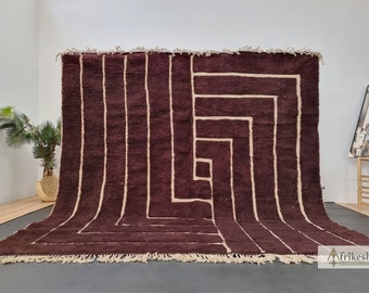 SHAG CARPET, Beni Ourain Moroccan Rug, Striped Brown Rug, Tufted Area Rug, Custom Berber Carpet, High-Quality Wool Rug, Luxuriously Soft Rug