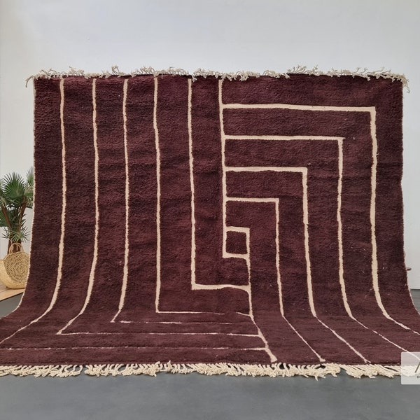 Remarkable BENI OURAIN RUG, Custom Tufted Moroccan Rug, Unique Brown and White Rug, Handmade Striped Wool Carpet, Handwoven Area Rug.