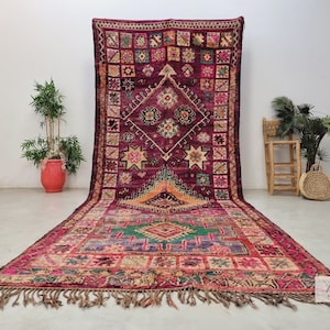 GEOMETRIC RUG 6x15, Vintage Moroccan Rug, Large Berber Symbols Rug, Handmade Bohemian Area Rug, Mauve Sheep Wool Carpet, Authentic Rug.