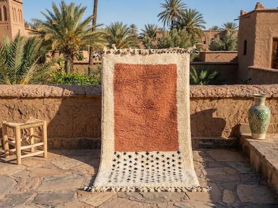 DOTTED BERBER RUNNER 3x6, Handmade Moroccan Rug, Dark Peach & White Rug, Beni Ourain Hallway Carpet, Handcrafted Wool Runner Rug.