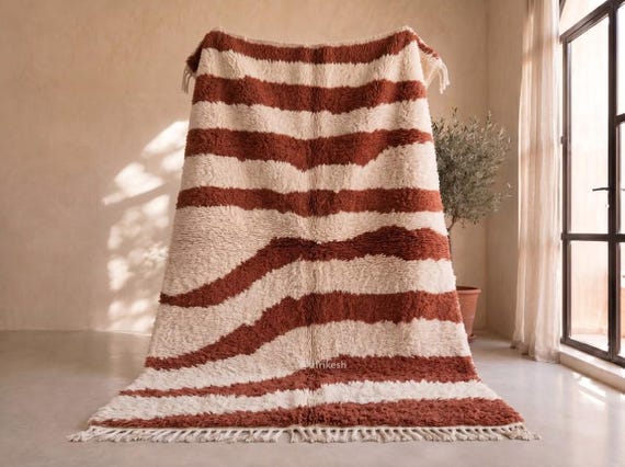 Terracotta Striped Beni Ourain Rug - Handmade Moroccan Wool Rug - Organic Berber Area Rug for Living Room | Afrikesh