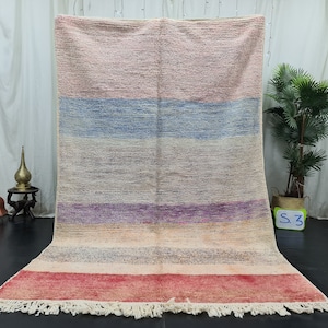 Handmade Moroccan Rug, Tribal Wool Carpet, Azilal Rug, Boujaad Berber Wool, Abstract Rug, Pastel Colors Rug, Sheep Wool Rug, Bohemian Rug