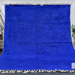 MOROCCAN BLUE RUG, Solid Custom Carpet, Berber Rug, Handmade Beniourain Rug, Minimalist Rug, Sheep Wool Rug, Handwoven Area Rug.