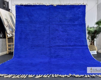 MOROCCAN BLUE RUG, Solid Custom Carpet, Berber Rug, Handmade Beniourain Rug, Minimalist Rug, Sheep Wool Rug, Handwoven Area Rug.
