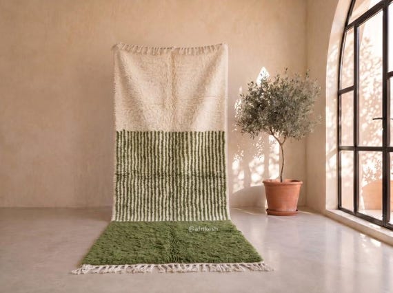 Striped Olive Green Moroccan Runner Rug - Handwoven Beni Ourain Wool Rug -  Colorblock Berber Hallway Runner | Afrikesh