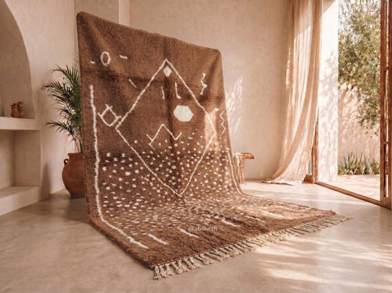 Hand-Knotted Beni Ourain Rug – Caramel Brown Wool Berber Area Rug