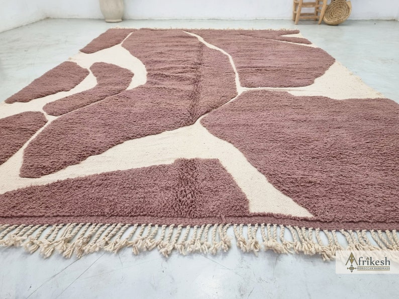 BROWN & WHITE Tufted RUG 8x11, Handcrafted Moroccan Rug, Decorative Beni Ourain Area Rug, Sheep Wool Berber Rug, Shaggy Knotted Home Rug- Afrikesh Rug - Two Side Fringes.
Pile Height: 2 cm-0.78 inches.