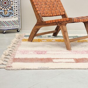 BERBER CARPET, Handmade Beni Ourain Rug, White Moroccan Rug, Custom Made Wool Rug, Striped Area Rug, Shaggy & Colored Floor Covering- Afrikesh Rug - Two Side Fringes.