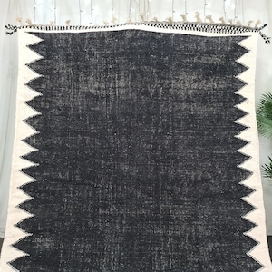 KILIM MOROCCAN RUG, Flat Area Rug, Handmade Rug, Black and White Rug, Custom Black Rug, Flatweave Kilim, Moroccan Rug, Black Rug, Plain Rug image 2