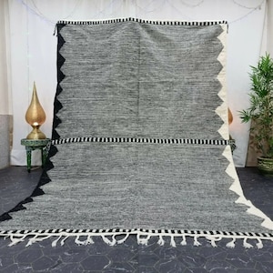 AMAZING KILIM RUG - Flat Area Rug - Kilim Woven Rug - Black and White Rug - Custom Black Rug - Area Rug -Moroccan Rug - Handwoven Wool Rug