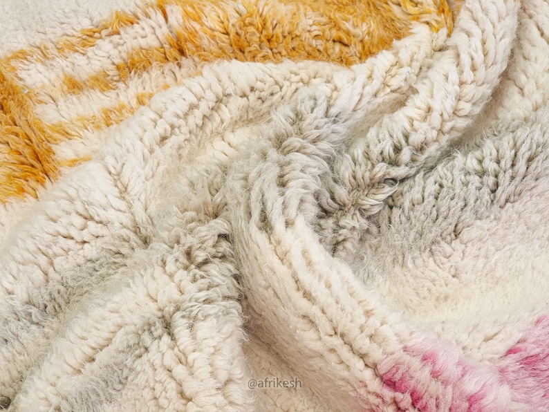 BERBER CARPET, Handmade Beni Ourain Rug, White Moroccan Rug, Custom Made Wool Rug, Striped Area Rug, Shaggy & Colored Floor Covering- Afrikesh Rug - Two Side Fringes.