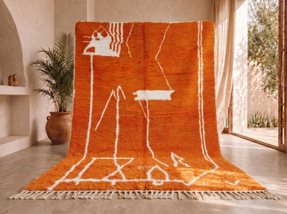 Custom Burnt Orange Beni Ourain Rug – Handmade Moroccan Wool High Pile Berber Area Rug