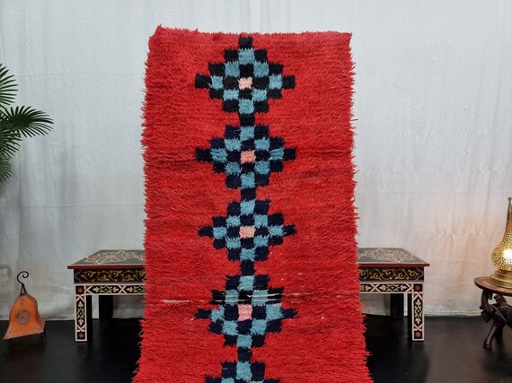 ヴィンテージ モロッコ ラグ、ベルベル ラグ 2x7、本物のハンドメイド