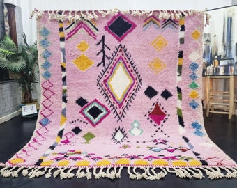VIBRANT AZILAL RUG, Personalized Moroccan Rug, Cozy Chic Wool Rug, Handmade Pinkish Rug, Geometric Woven Boho Rug, Funky Beni Ourain Rug..