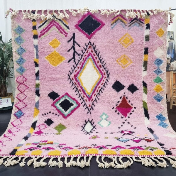 VIBRANT AZILAL RUG, Personalized Moroccan Rug, Cozy Chic Wool Rug, Handmade Pinkish Rug, Geometric Woven Boho Rug, Funky Beni Ourain Rug..