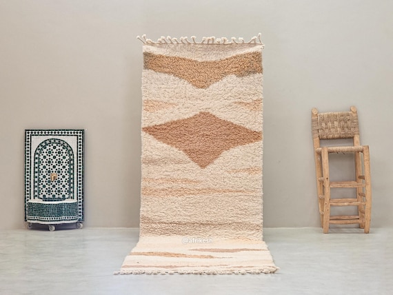 MOROCCAN ENTRWAY RUG, Soft Wool Rug in Neutral Colors, Custom Beni Ourain Style Rug, Authentic Handmade Berber Runner, Rustic Hallway Runner