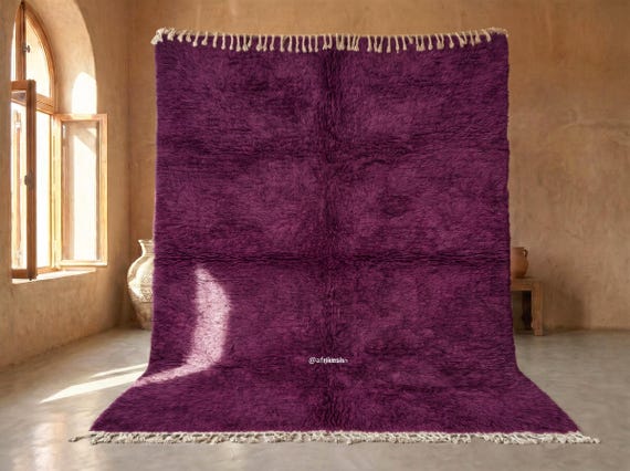 Shaggy Berber Beni Ourain Rug - Handmade Moroccan Wool Rug - High Pile Deep Aubergine Purple Area Rug for Living Room and Bedroom | Afrikesh