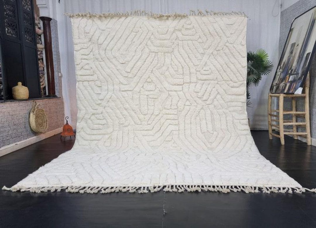MOROCCAN SHAG RUG, Beni Ourain Rug, White Wool Rug, Custom Berber Carpet, One of a Kind Area Rug, Hand Tufted Rug. - Denmark