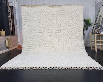 HAND TUFTED RUG, Gorgeous Beni Ourain Rug, White Moroccan Rug, Wool Beni Rug, Handmade Shag Rug, High-Quality Wool Rug, Custom Rug