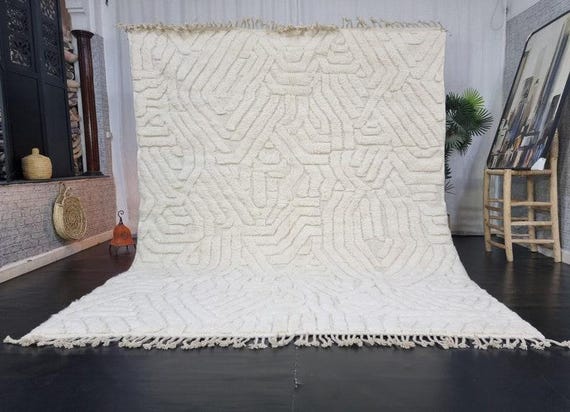 HAND TUFTED RUG, Gorgeous Beni Ourain Rug, White Moroccan Rug, Wool Beni Rug, Handmade Shag Rug, High-Quality Wool Rug, Custom Rug
