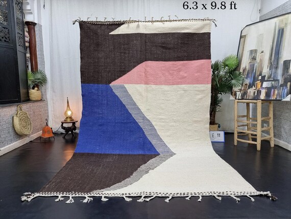 CUTE KILIM RUG, Handmade Moroccan 6x9 Rug, Flatweave Rug, Blue & Black Rug, Geometric Rug, Dhurrie Rug, Berber Rug, Area Rug, Handwoven Rug
