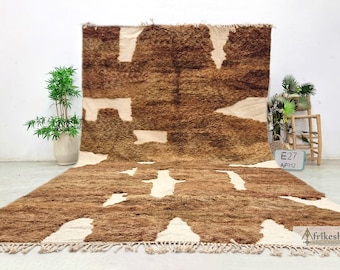 BENI OURAIN RUG, Moroccan Shag Rug, Custom Made Wool Rug, Tufted Brown Rug, Berber Carpet, Unique Dining Room Rug.