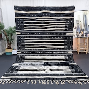 FLAT MOROCCAN RUG, Flat Area Rug, Handmade Striped Rug, Black and White Rug, Custom Black Rug, Flatweave Kilim, Moroccan Rug, Black Wool Rug