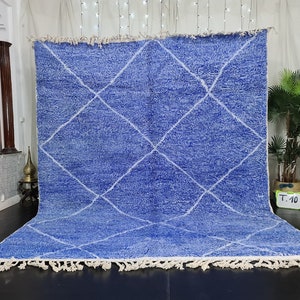 INCREÍBLE ALFOMBRA OCÉANA, alfombra marroquí de lana hecha a mano para el diseño de su hogar, el clásico y famoso diseño de diamantes, tejida a mano con lana azul de oveja