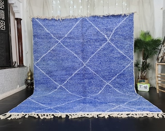 SHAGGY BLUE CARPET, Handmade Moroccan Rug, Beni Ourain Area Rug, Classic Diamond Design, Berber Crafted Wool Rug, Customizable