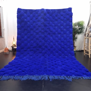 CHECKERED RUG, Beni Ourain Moroccan Rug, Wool Area Rug, Handmade Shag Rug, Berber Carpet, Solid Bright Blue Rug, Hand Tufted Custom Rug.