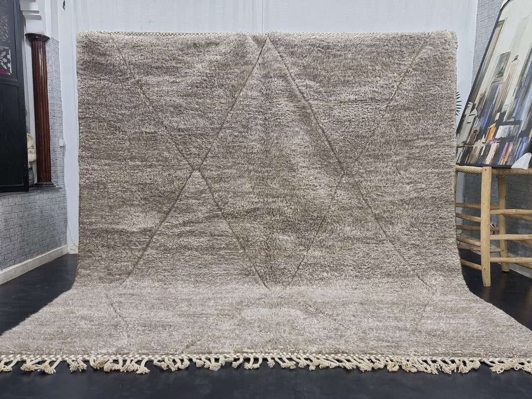 CUSTOM HANDMADE RUG, Beige Moroccan Ouarain Rug, Sheep Wool Rug, Dark ...