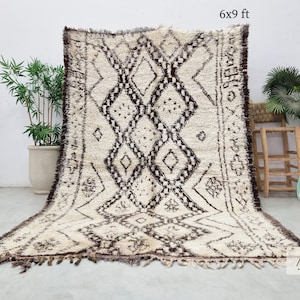 CLASSIC AREA RUG 6x9, Bohemian Beni Ourain Rug, Handmade Moroccan Rug, Natural Wool Rug, Authentic Berber Carpet, One of a Kind Home Decor.