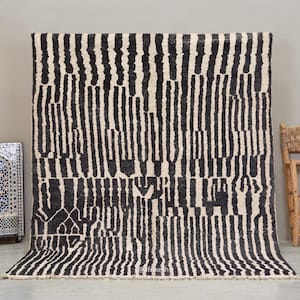 TAPPETO BIANCO E NERO, Tappeto berbero a righe, Design marocchino tessuto a mano, Tappeto moderno in lana Beni Ourain, Tappeto soffice su misura, Casa elegante