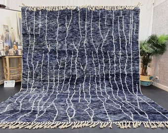 AMAZING BENIOURAIN RUG, Custom Moroccan Carpet ,Handmade Rug , Dark Blue and White Rug, Sheep Wool Rug, Berber Rug, Abstract Rug, Area Rug.