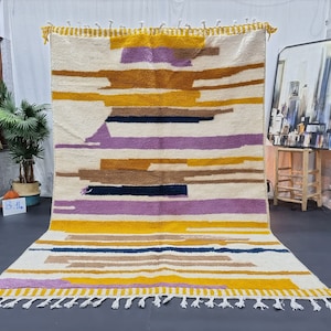 AMAZING BENIOURAIN RUG, Handmade Rug 6X9, Moroccan Rug ,Yellow and Purple Rug, striped Rug, Handwoven Rug, Area Rug, Berber Carpet ,Wool rug
