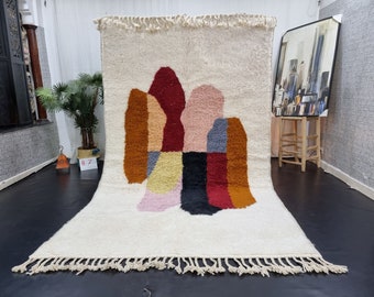 AMAZING BENIOURAIN RUG, Handmade Wool Rug, Brown & White Rug, Berber Rug, Abstract Rug, Tribal Rug, Area Rug, Handwoven rug, Sheep Wool Rug